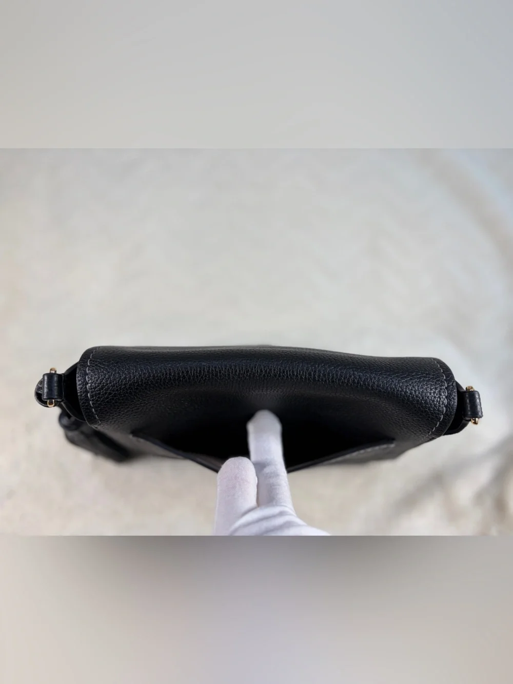 Tory Burch Thea Flap Black Pebbled Leather‎ Crossbody with Tassel and Wide Strap